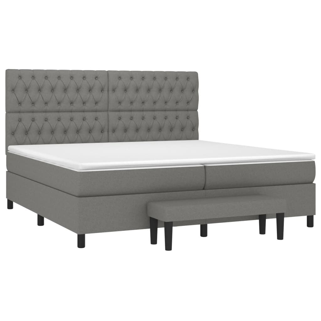 Κρεβάτι Boxspring με Στρώμα Σκούρο Γκρι 200x200 εκ. Υφασμάτινο