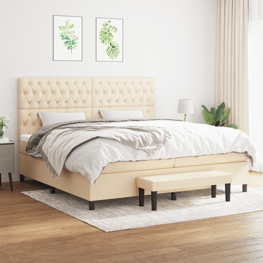 Κρεβάτι Boxspring με Στρώμα Κρεμ 200x200 εκ. Υφασμάτινο