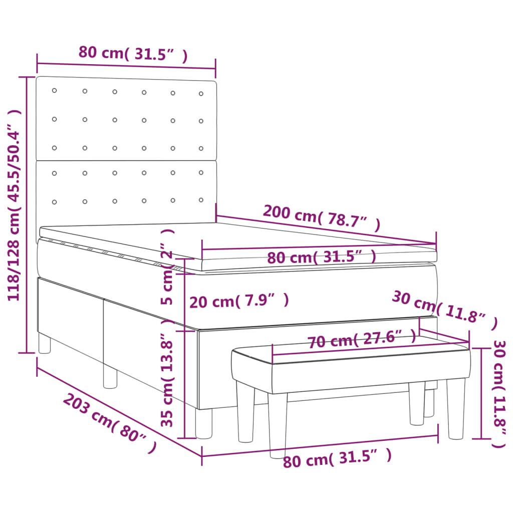 Κρεβάτι Boxspring με Στρώμα Κρεμ 80 x 200 εκ. Υφασμάτινο