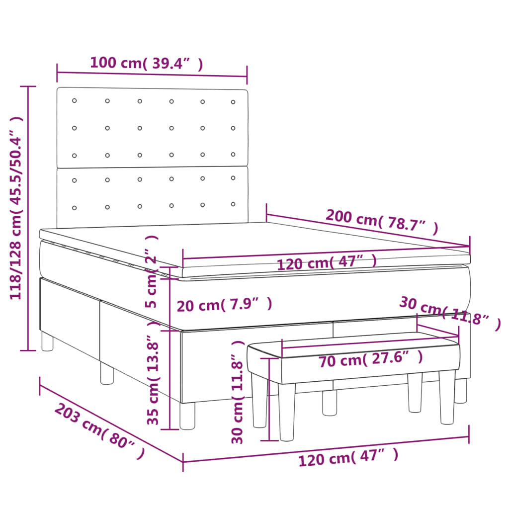 Κρεβάτι Boxspring με Στρώμα Κρεμ 120x200 εκ. Υφασμάτινο