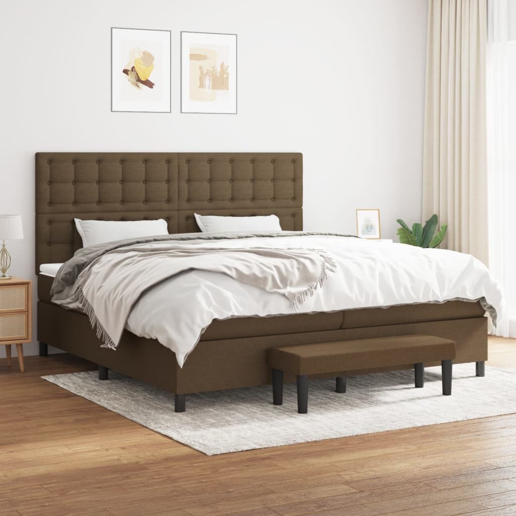 Κρεβάτι Boxspring με Στρώμα Σκούρο Καφέ 200x200 εκ. Υφασμάτινο