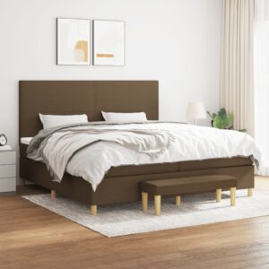 Κρεβάτι Boxspring με Στρώμα Σκούρο Καφέ 200x200 εκ. Υφασμάτινο