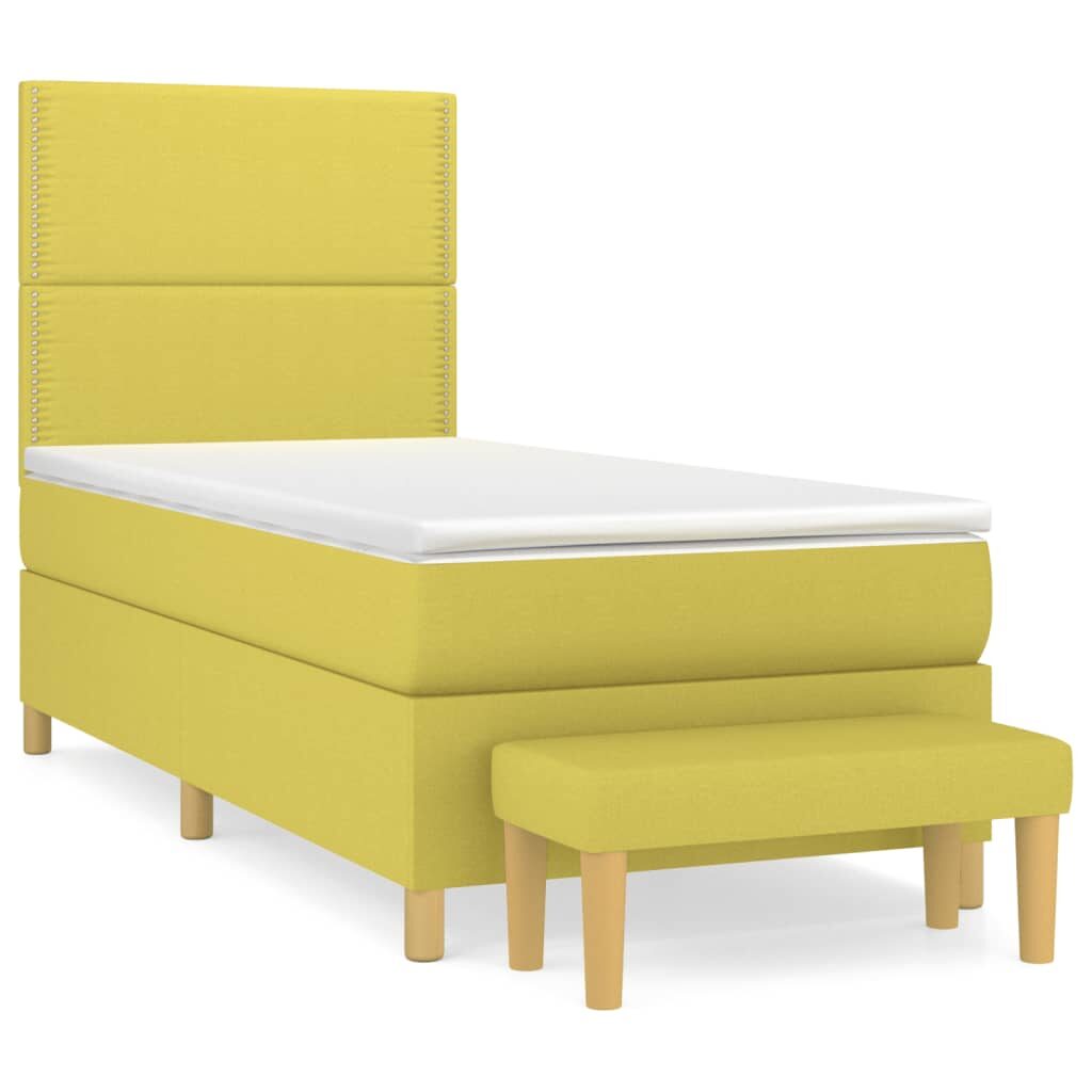 Κρεβάτι Boxspring με Στρώμα Ανοιχτό Πράσινο 90x190εκ Υφασμάτινο