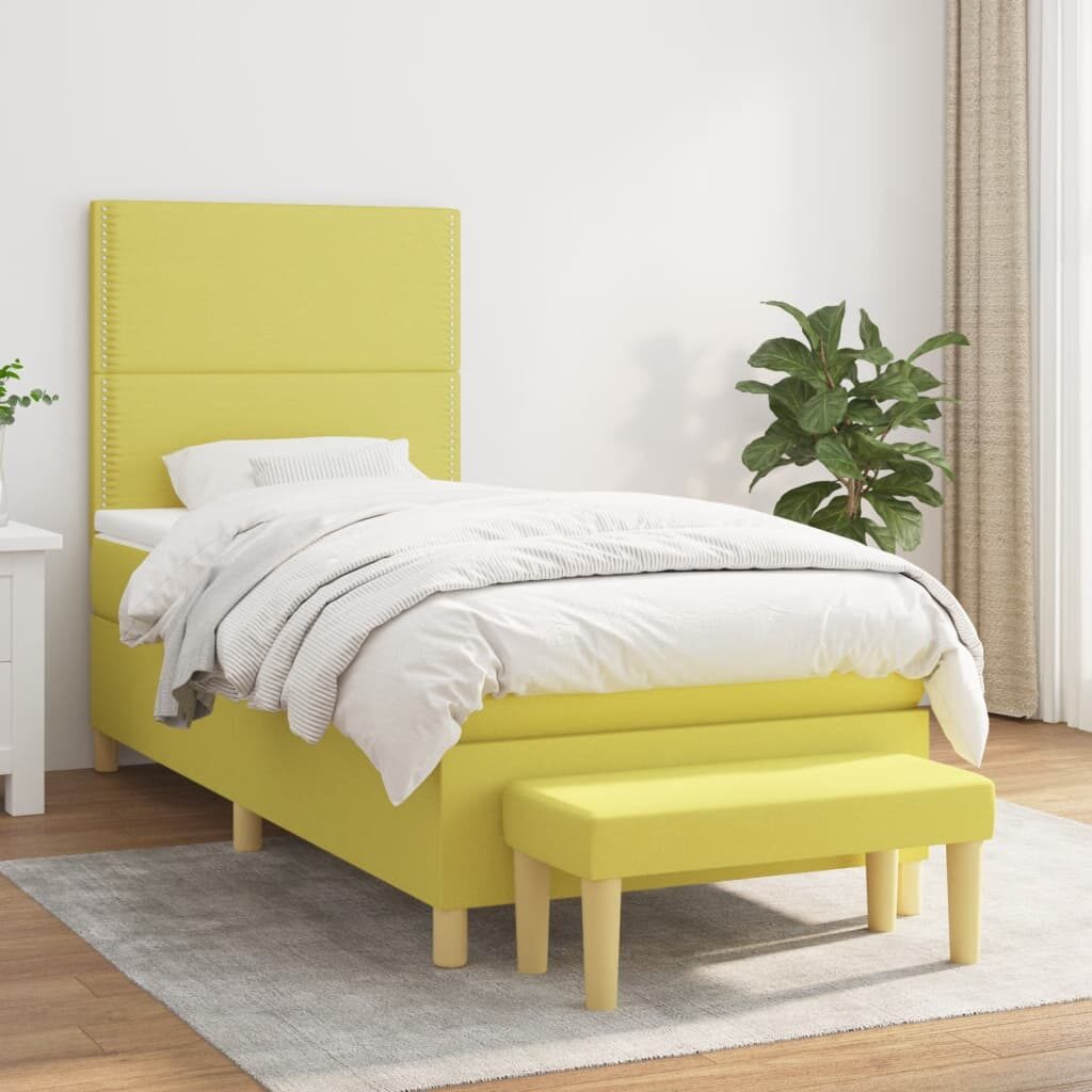 Κρεβάτι Boxspring με Στρώμα Ανοιχτό Πράσινο 90x190εκ Υφασμάτινο