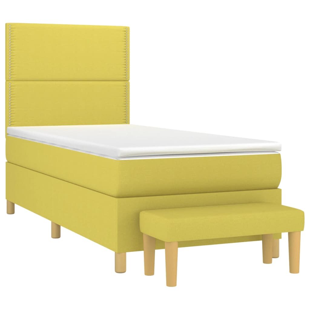 Κρεβάτι Boxspring με Στρώμα Ανοιχτό Πράσινο 90x190εκ Υφασμάτινο