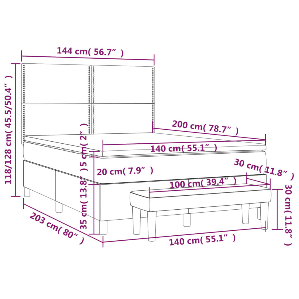 Κρεβάτι Boxspring με Στρώμα Κρεμ 140x200 εκ. Υφασμάτινο