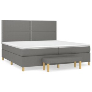 Κρεβάτι Boxspring με Στρώμα Σκούρο Γκρι 200x200 εκ. Υφασμάτινο