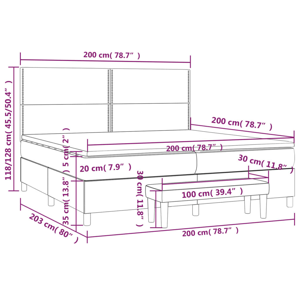 Κρεβάτι Boxspring με Στρώμα Taupe 200x200 εκ. Υφασμάτινο