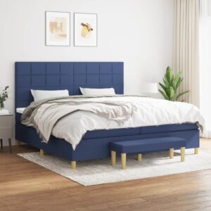 Κρεβάτι Boxspring με Στρώμα Μπλε 200x200 εκ. Υφασμάτινο