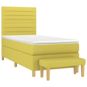 Κρεβάτι Boxspring με Στρώμα Ανοιχτό Πράσινο 90x190εκ Υφασμάτινο