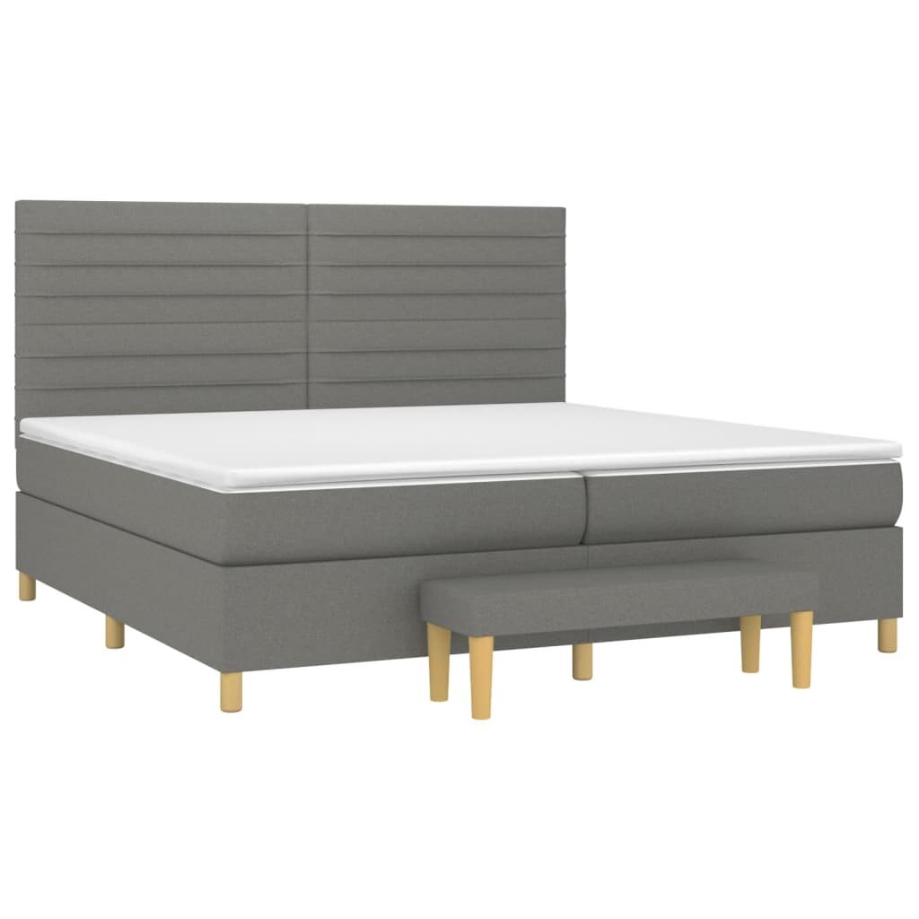 Κρεβάτι Boxspring με Στρώμα Σκούρο Γκρι 200x200 εκ. Υφασμάτινο