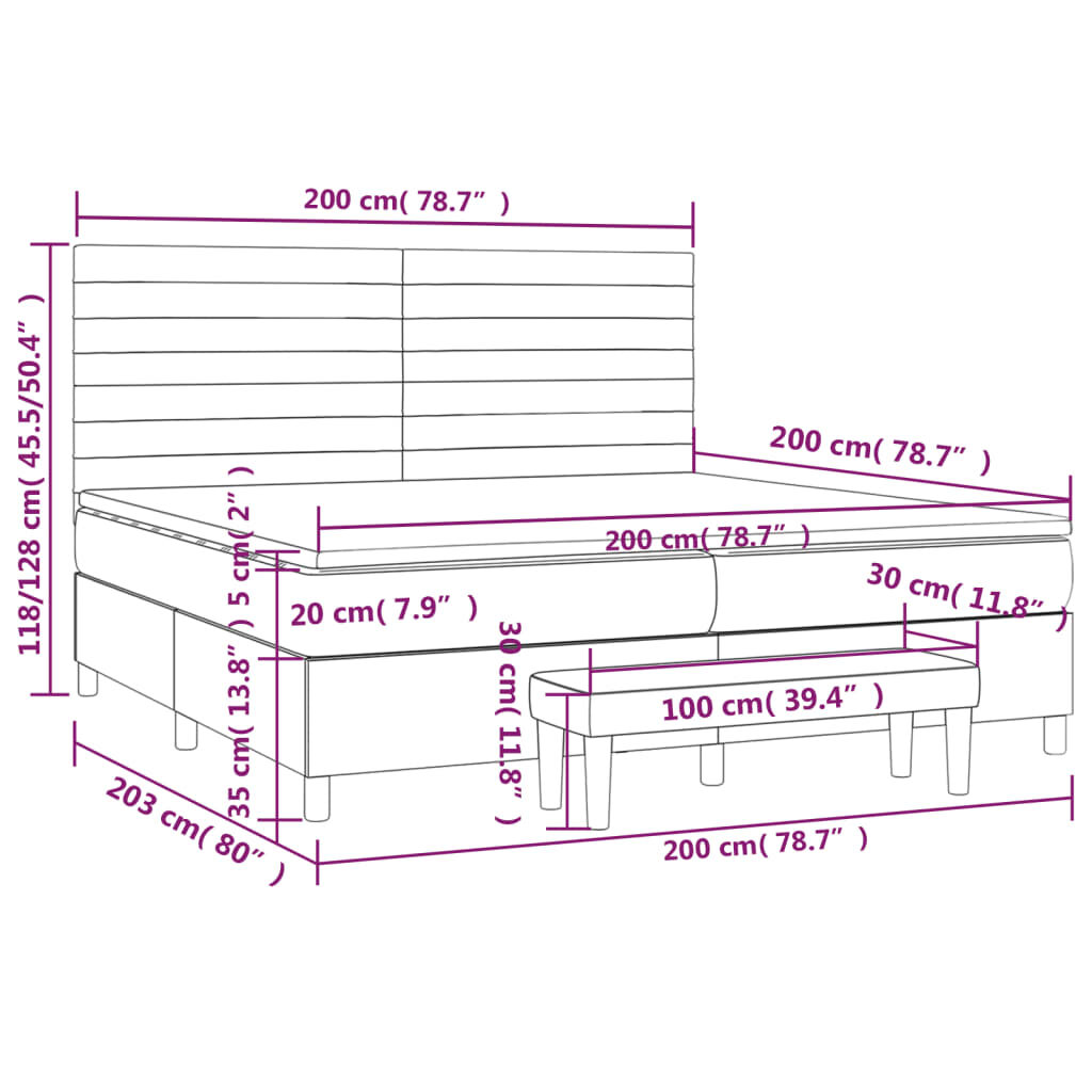 Κρεβάτι Boxspring με Στρώμα Σκούρο Γκρι 200x200 εκ. Υφασμάτινο