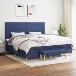 Κρεβάτι Boxspring με Στρώμα Μπλε 200x200 εκ. Υφασμάτινο