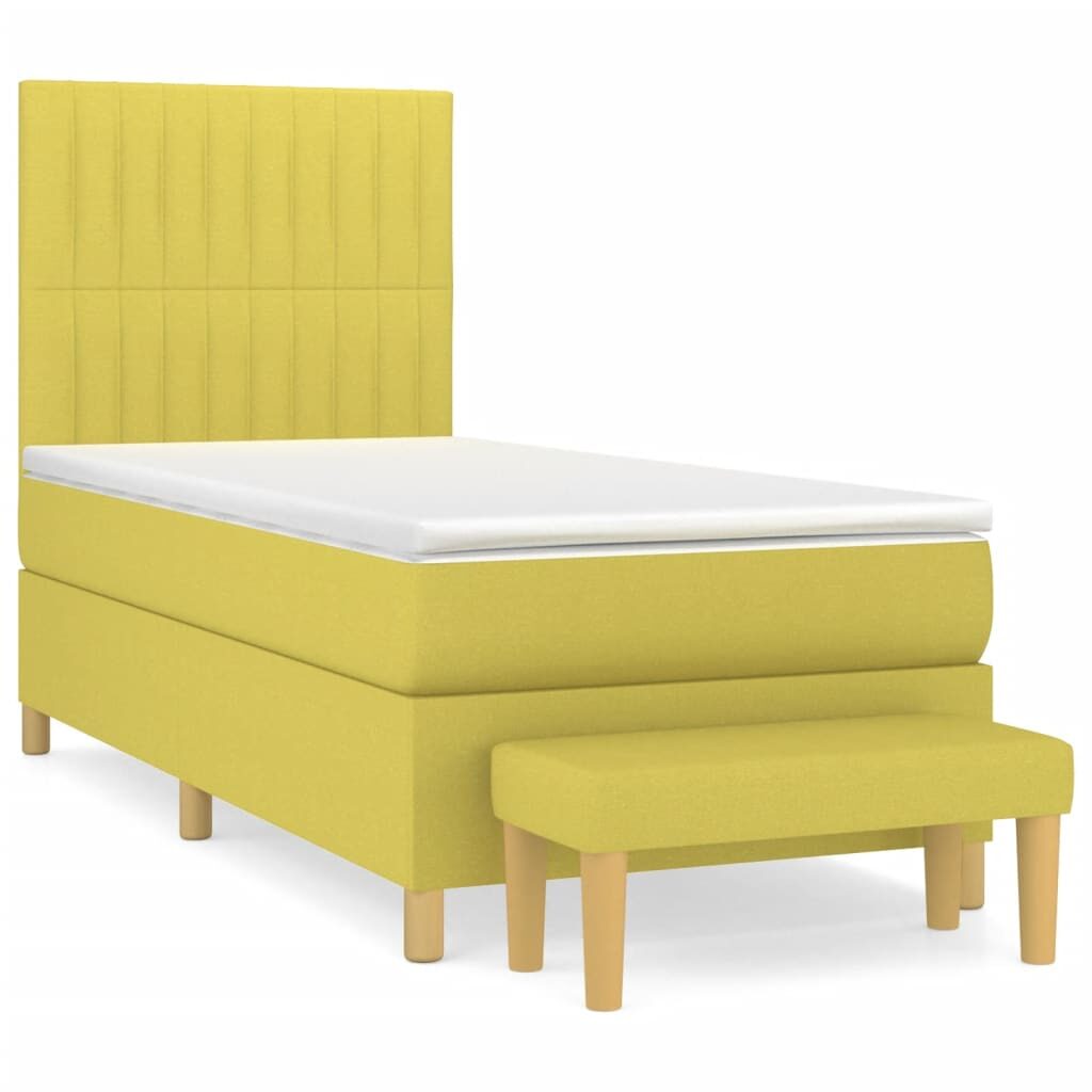 Κρεβάτι Boxspring με Στρώμα Ανοιχτό Πράσινο 90x190εκ Υφασμάτινο