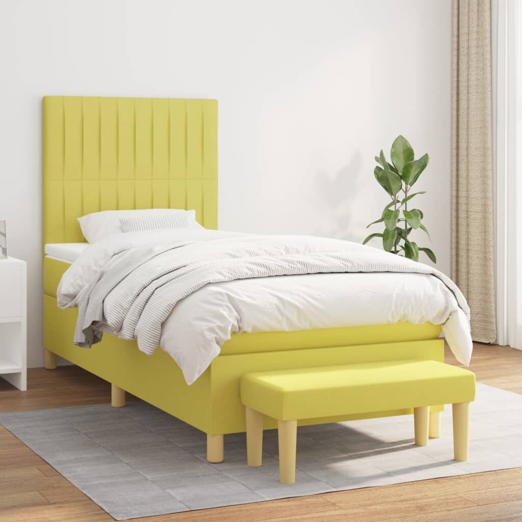 Κρεβάτι Boxspring με Στρώμα Ανοιχτό Πράσινο 90x190εκ Υφασμάτινο