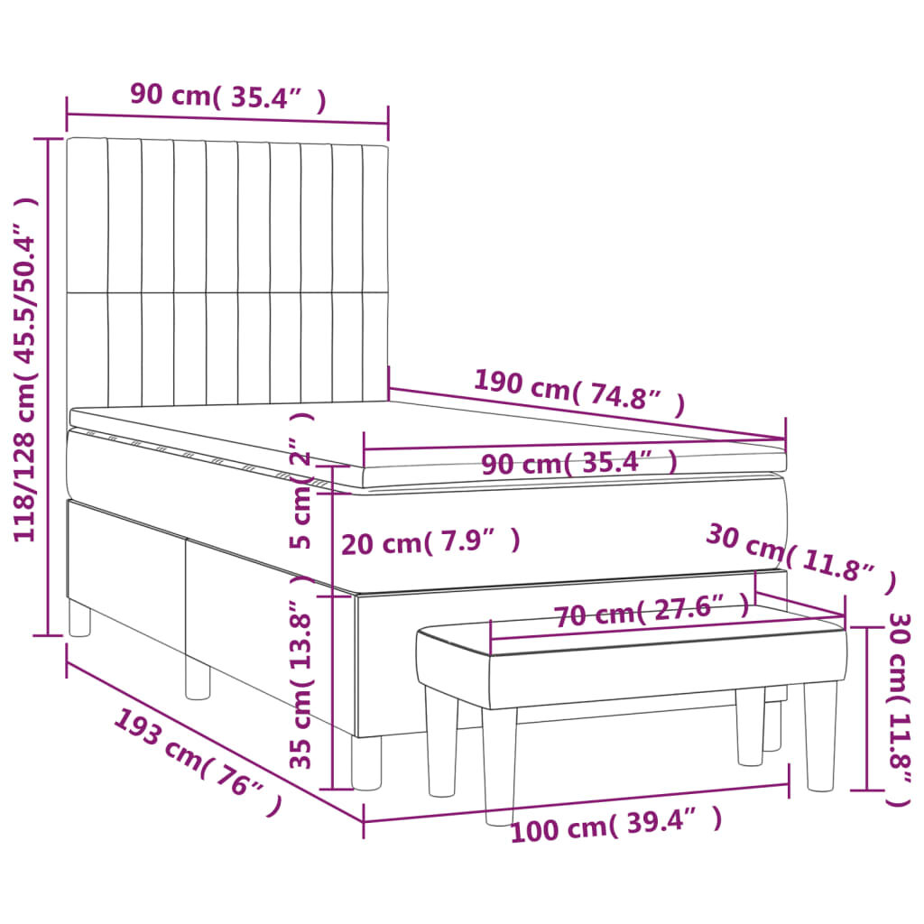 Κρεβάτι Boxspring με Στρώμα Ανοιχτό Πράσινο 90x190εκ Υφασμάτινο