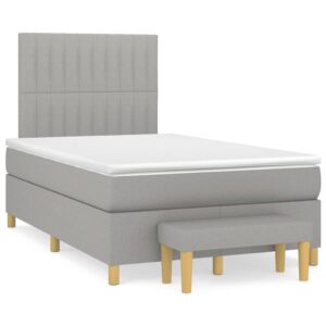 Κρεβάτι Boxspring με Στρώμα Ανοιχτό Γκρι 120x200 εκ. Υφασμάτινο