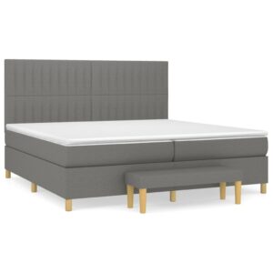 Κρεβάτι Boxspring με Στρώμα Σκούρο Γκρι 200x200 εκ. Υφασμάτινο