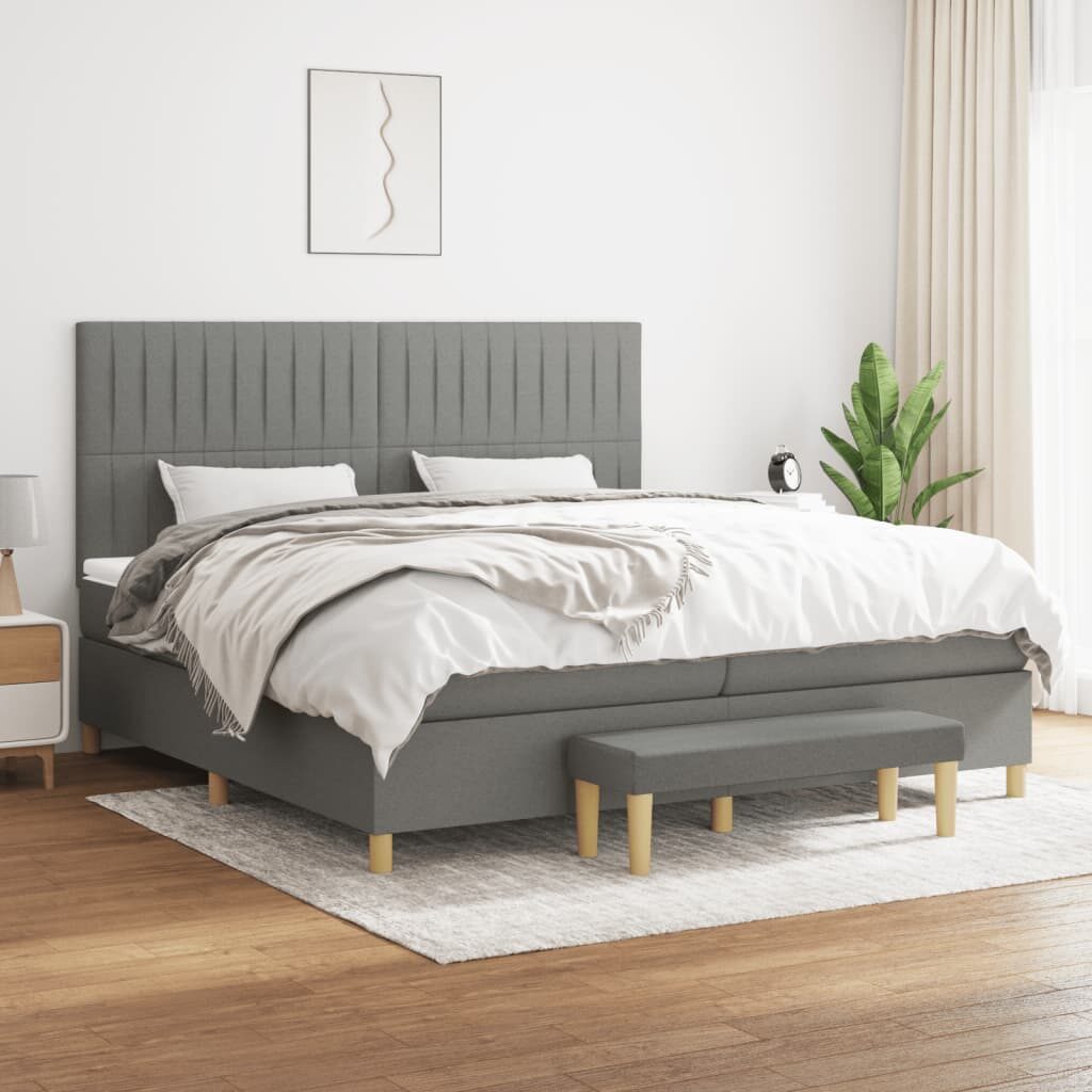 Κρεβάτι Boxspring με Στρώμα Σκούρο Γκρι 200x200 εκ. Υφασμάτινο