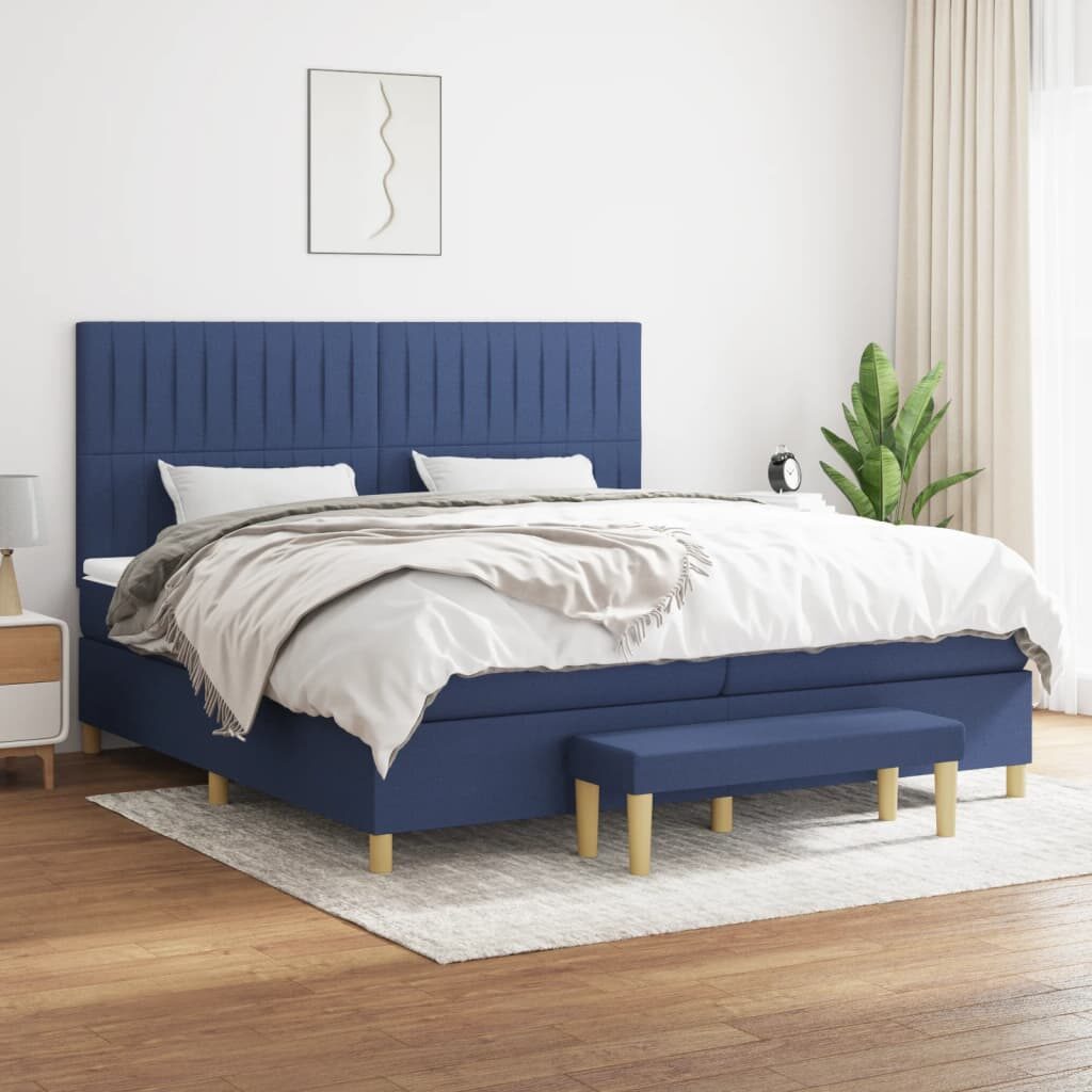 Κρεβάτι Boxspring με Στρώμα Μπλε 200x200 εκ. Υφασμάτινο