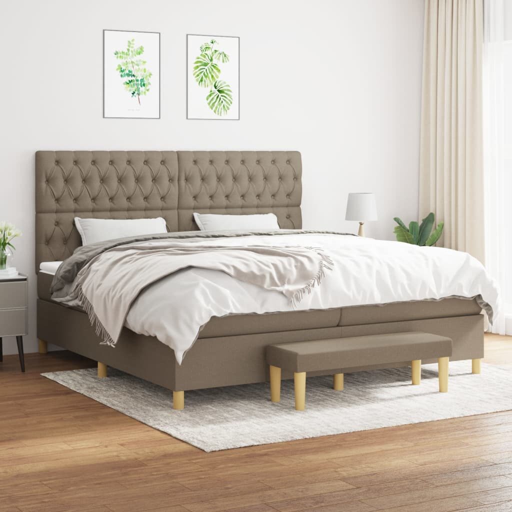 Κρεβάτι Boxspring με Στρώμα Taupe 200x200 εκ. Υφασμάτινο