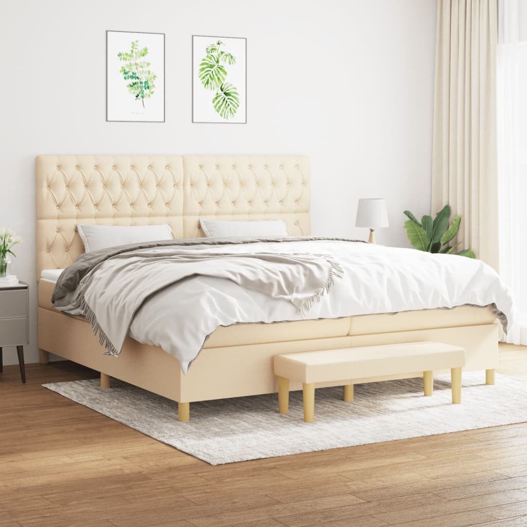 Κρεβάτι Boxspring με Στρώμα Κρεμ 200x200 εκ. Υφασμάτινο