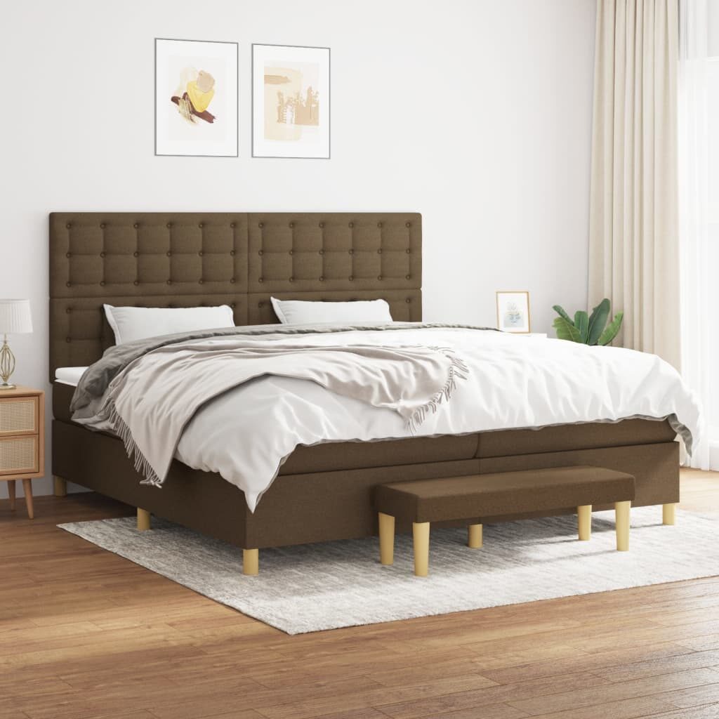 Κρεβάτι Boxspring με Στρώμα Σκούρο Καφέ 200x200 εκ. Υφασμάτινο