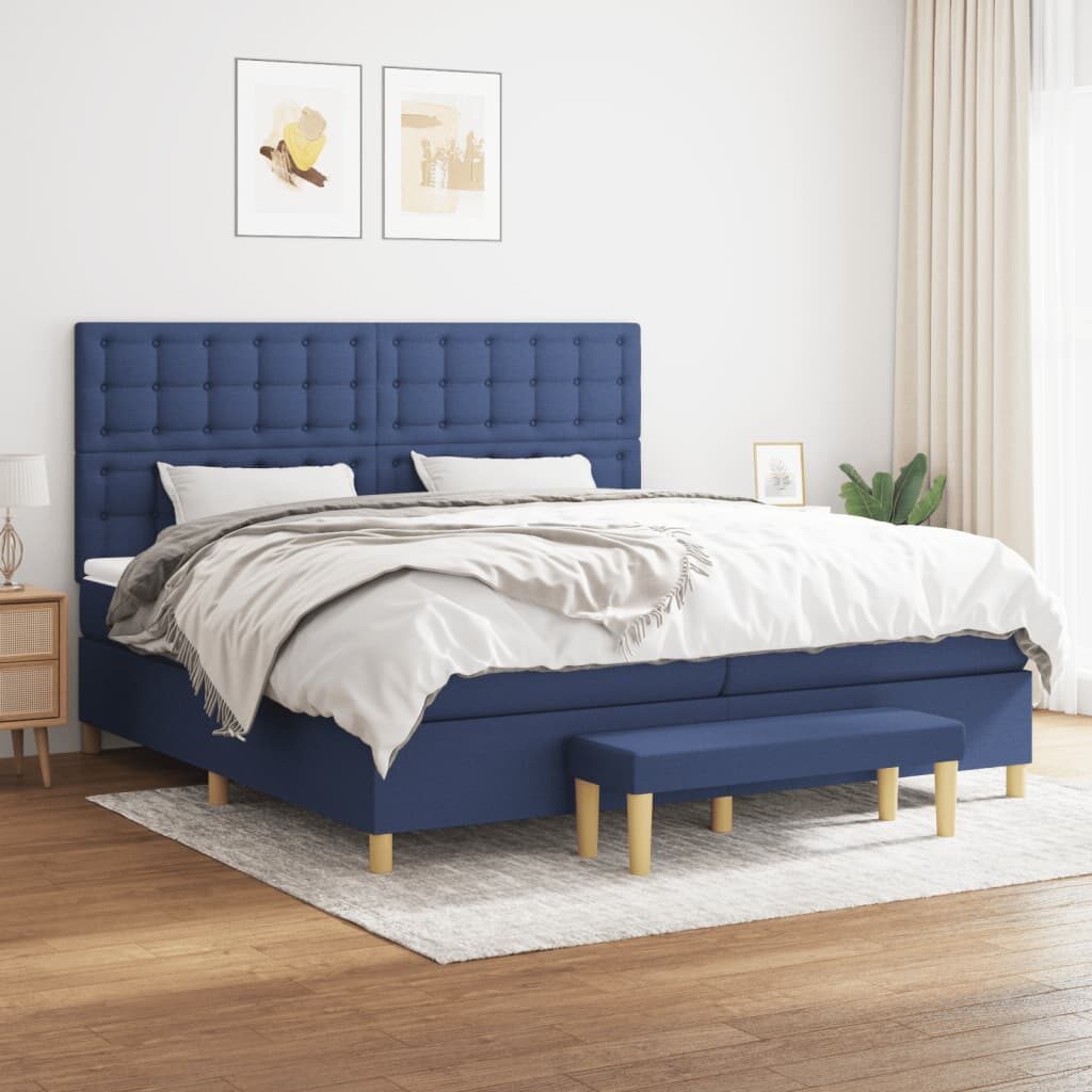 Κρεβάτι Boxspring με Στρώμα Μπλε 200x200 εκ. Υφασμάτινο