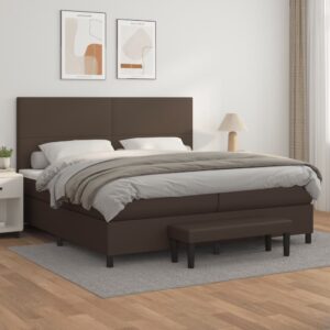 Κρεβάτι Boxspring με Στρώμα Καφέ 200x200 εκ. Συνθετικό Δέρμα