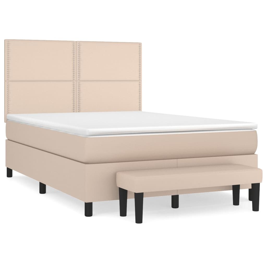 Κρεβάτι Boxspring με Στρώμα Καπουτσίνο 140x200εκ.από Συνθ.Δέρμα