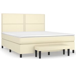 Κρεβάτι Boxspring με Στρώμα Κρεμ 180x200 εκ. Συνθετικό Δέρμα