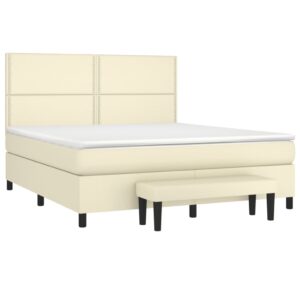 Κρεβάτι Boxspring με Στρώμα Κρεμ 180x200 εκ. Συνθετικό Δέρμα