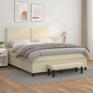 Κρεβάτι Boxspring με Στρώμα Κρεμ 180x200 εκ. Συνθετικό Δέρμα