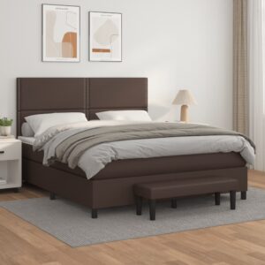 Κρεβάτι Boxspring με Στρώμα Καφέ 180x200 εκ. Συνθετικό Δέρμα