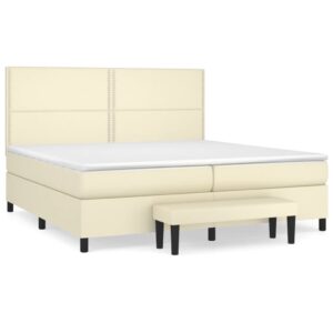 Κρεβάτι Boxspring με Στρώμα Κρεμ 200x200 εκ. Συνθετικό Δέρμα