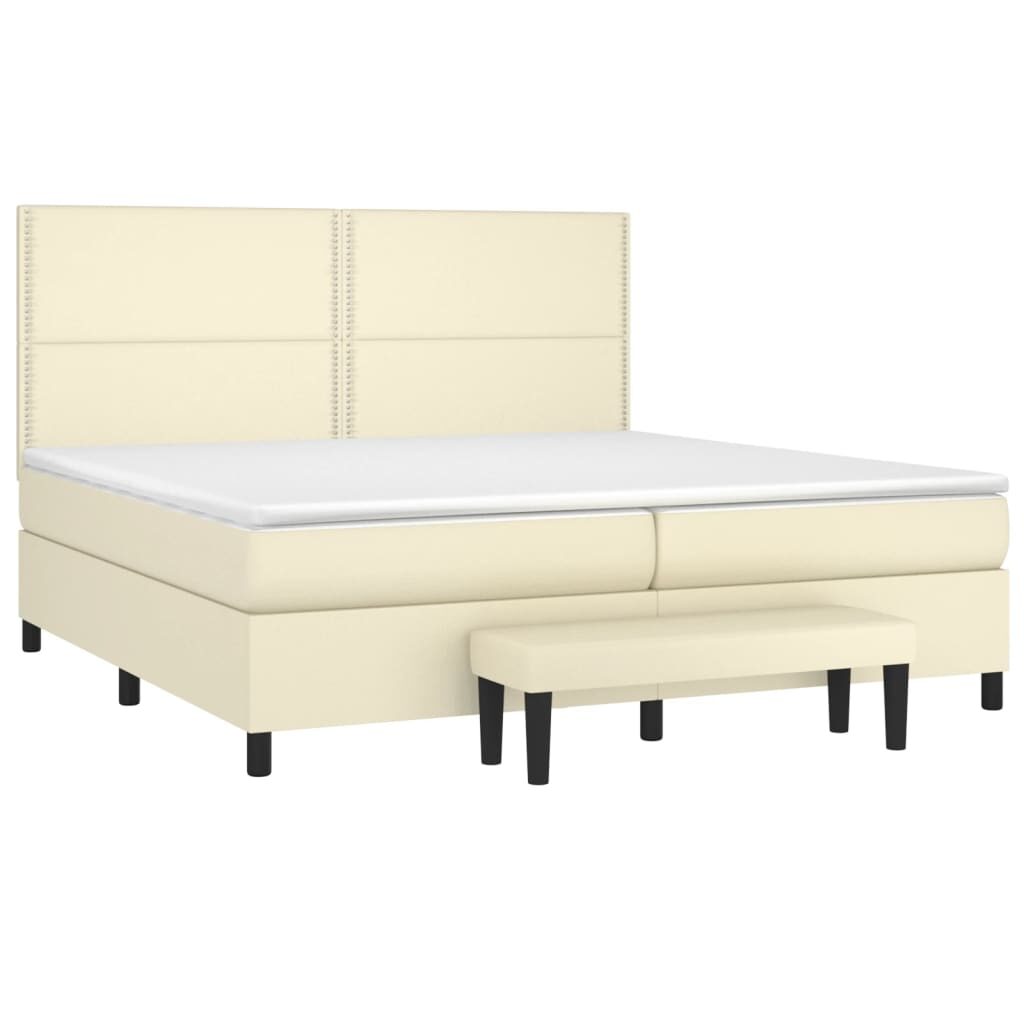 Κρεβάτι Boxspring με Στρώμα Κρεμ 200x200 εκ. Συνθετικό Δέρμα