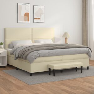 Κρεβάτι Boxspring με Στρώμα Κρεμ 200x200 εκ. Συνθετικό Δέρμα