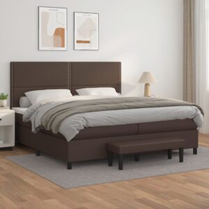 Κρεβάτι Boxspring με Στρώμα Καφέ 200x200 εκ. Συνθετικό Δέρμα