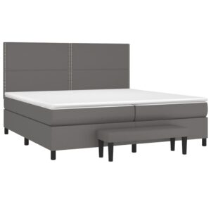 Κρεβάτι Boxspring με Στρώμα Γκρι 200x200 εκ. Συνθετικό Δέρμα