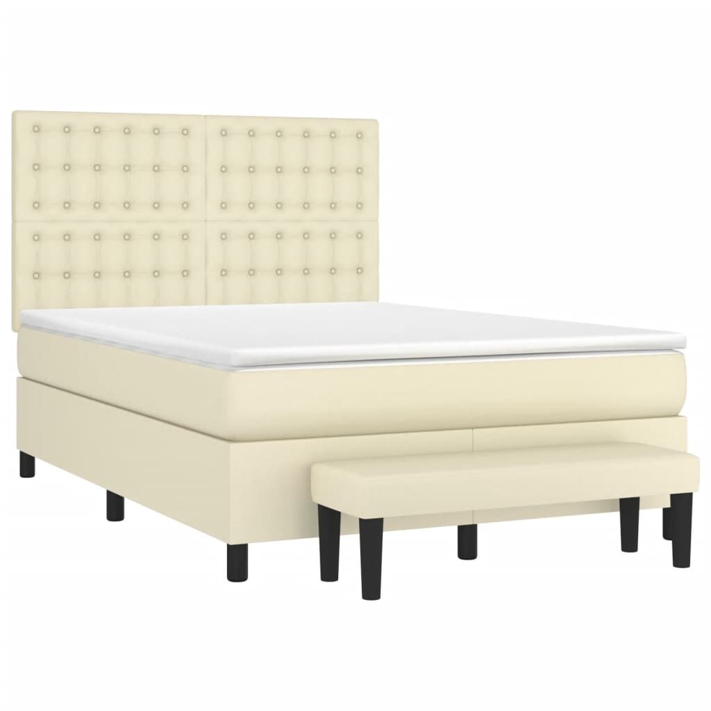 Κρεβάτι Boxspring με Στρώμα Κρεμ 140x190εκ. από Συνθετικό Δέρμα