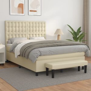 Κρεβάτι Boxspring με Στρώμα Κρεμ 140x190εκ. από Συνθετικό Δέρμα