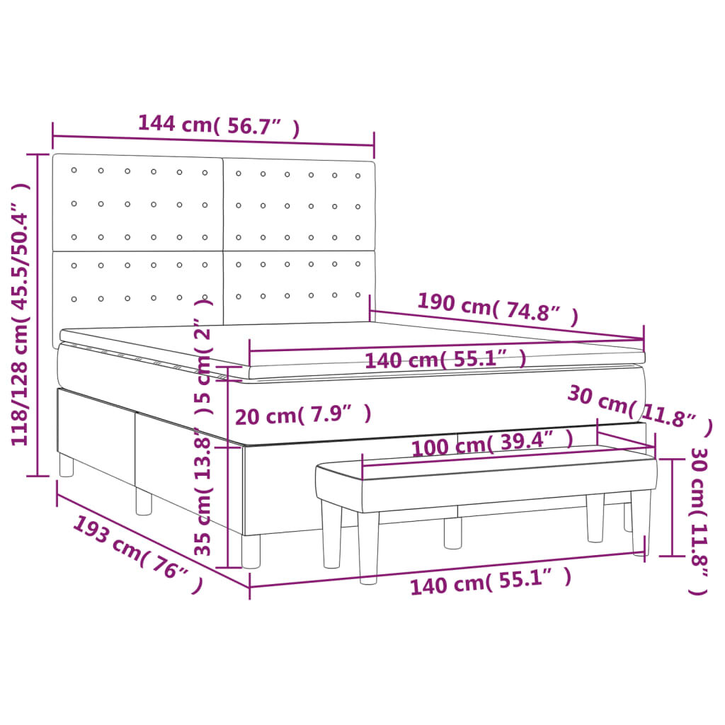 Κρεβάτι Boxspring με Στρώμα Κρεμ 140x190εκ. από Συνθετικό Δέρμα