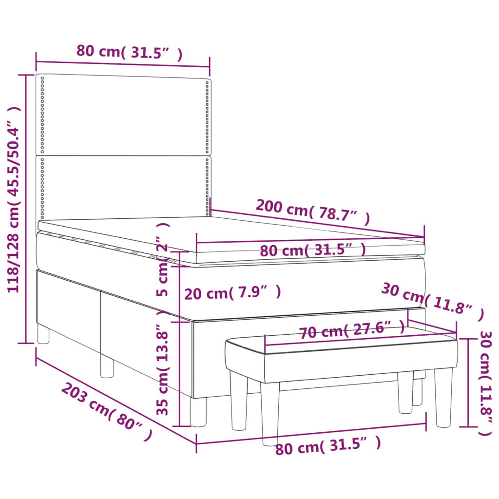 Κρεβάτι Boxspring με Στρώμα Μαύρο 80 x 200 εκ. Βελούδινο