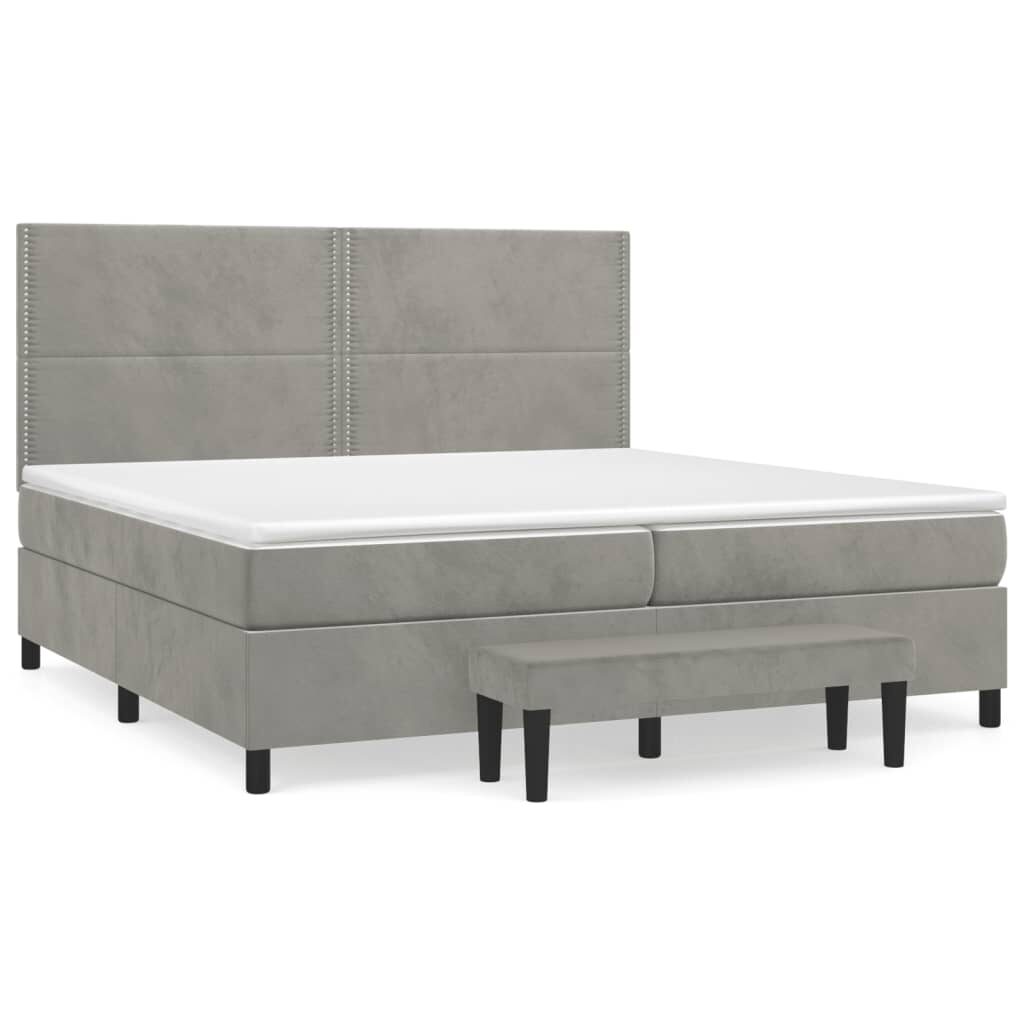 Κρεβάτι Boxspring με Στρώμα Ανοιχτό Γκρι 200x200 εκ. Βελούδινο