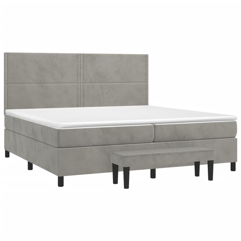 Κρεβάτι Boxspring με Στρώμα Ανοιχτό Γκρι 200x200 εκ. Βελούδινο