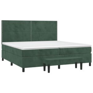 Κρεβάτι Boxspring με Στρώμα Σκούρο Πράσινο 200x200εκ. Βελούδινο