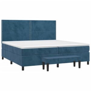 Κρεβάτι Boxspring με Στρώμα Σκούρο Μπλε 200x200 εκ. Βελούδινο