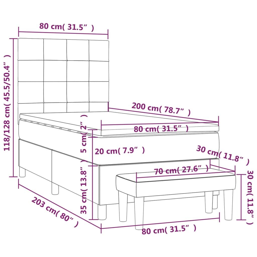 Κρεβάτι Boxspring με Στρώμα Σκούρο Πράσινο 80x200 εκ. Βελούδινο