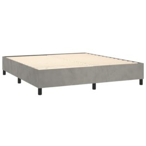 Κρεβάτι Boxspring με Στρώμα Ανοιχτό Γκρι 200x200 εκ. Βελούδινο