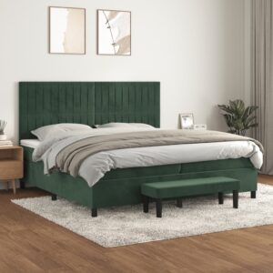 Κρεβάτι Boxspring με Στρώμα Σκούρο Πράσινο 200x200εκ. Βελούδινο